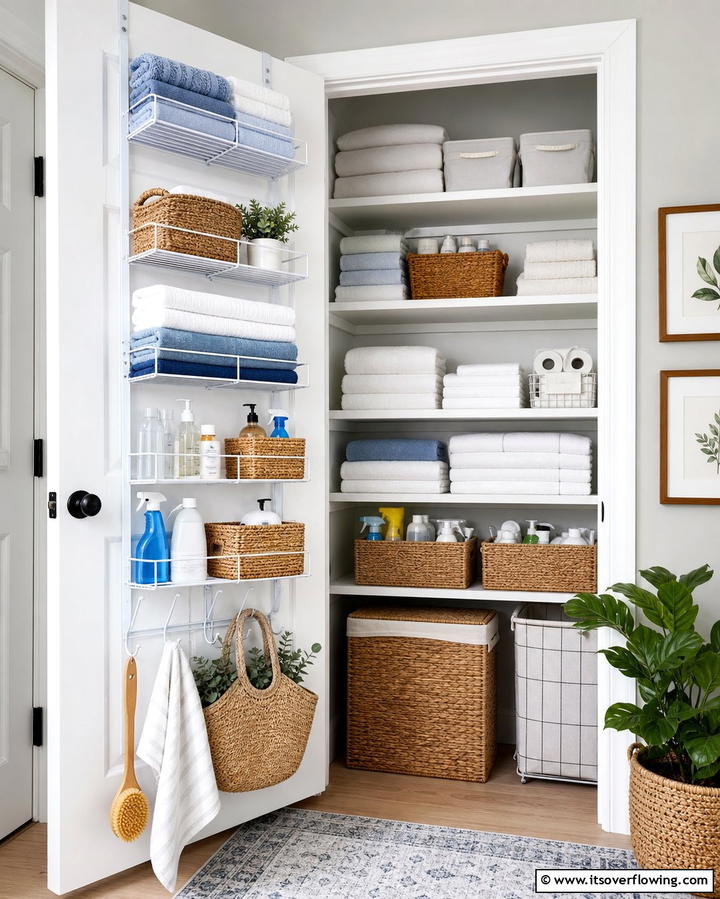Clever Use of Door Racks - 30 Linen Closet Organization Ideas for Maximized Storage