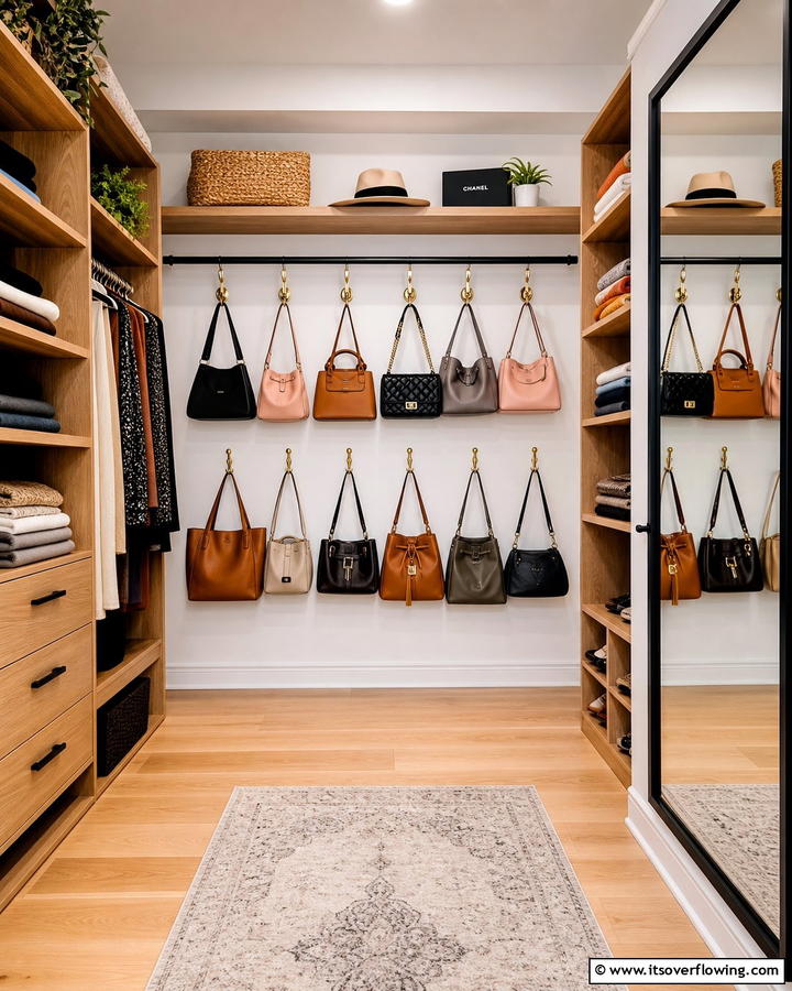 Closet Rod with Hooks - 17 Purse Storage Ideas for Organized Closets and Entryways