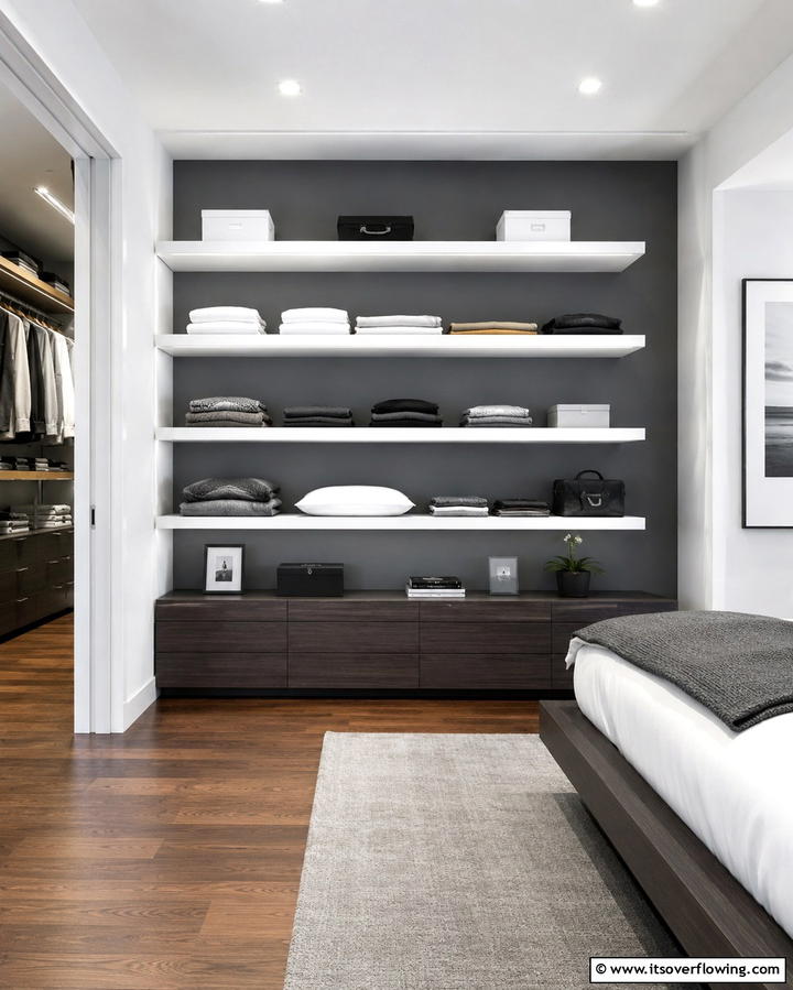 Closet with Floating Shelves - 25 Open Closet Ideas to Maximize Your Space