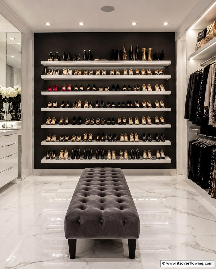 Closet with Open Shoe Shelving - 25 Open Closet Ideas to Maximize Your Space