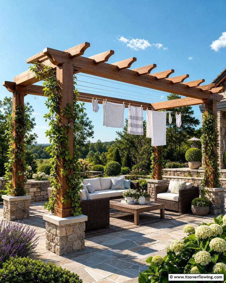 Clothesline Pergola for Elegance - 25 Outdoor Clothesline Ideas for Efficient Drying
