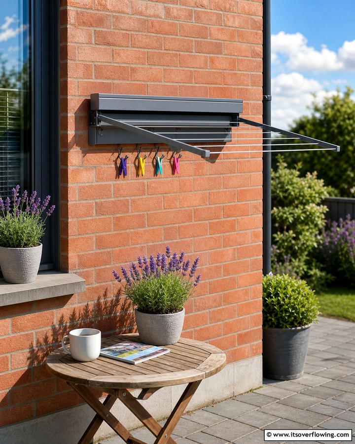 Clothesline with Built In Storage Hooks - 25 Outdoor Clothesline Ideas for Efficient Drying