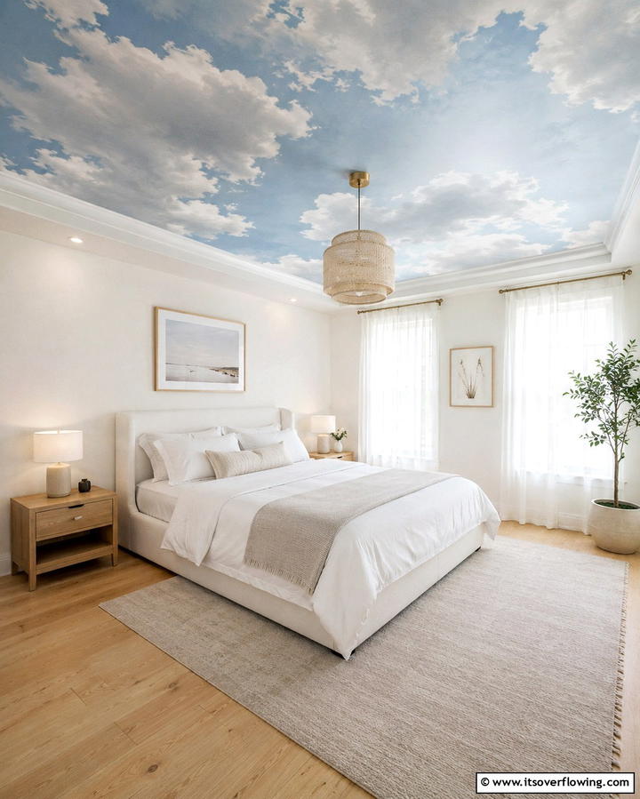 Cloud Inspired Ceiling Murals - 25 Dreamy Cloud-Themed Bedroom Ideas for Relaxation