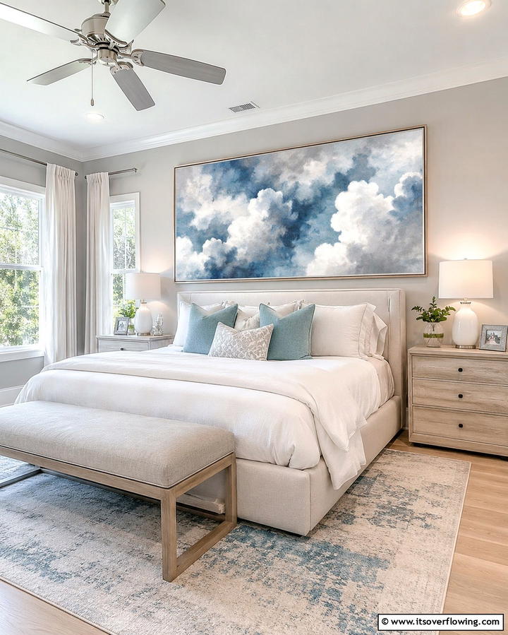 Cloud Inspired Wall Art - 25 Dreamy Cloud-Themed Bedroom Ideas for Relaxation