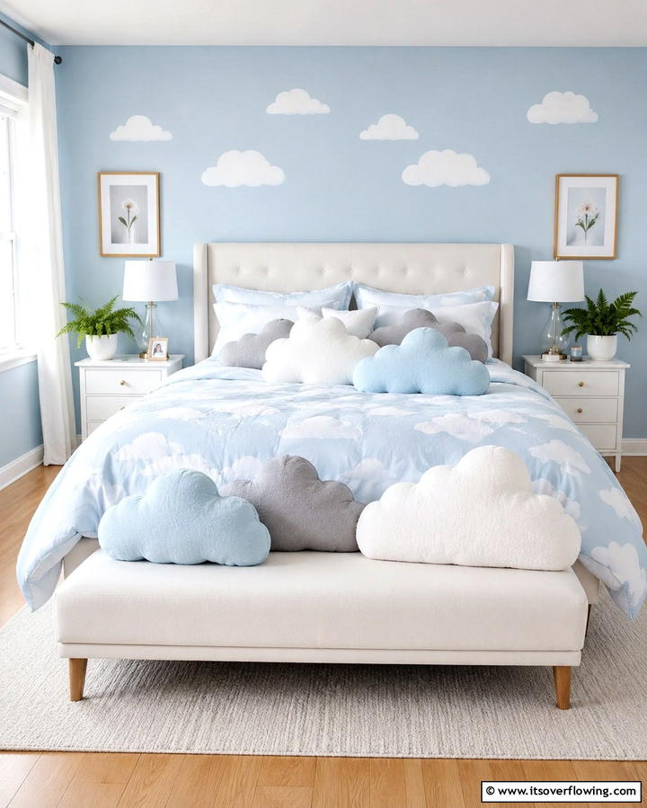 Cloud Shaped Decorative Pillows - 25 Dreamy Cloud-Themed Bedroom Ideas for Relaxation
