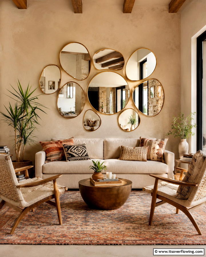 Clustered Mirror Gallery Wall - 25 Living Room Mirror Ideas to Brighten Your Space