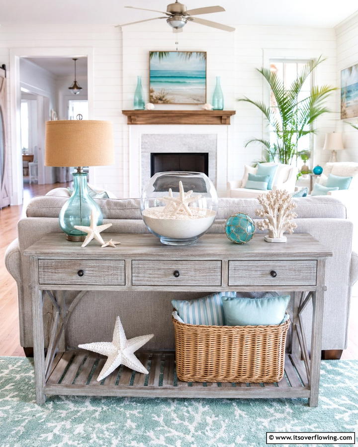 Coastal Accents for Beach Vibes - 25 Sofa Table Decor Ideas to Elevate Your Space