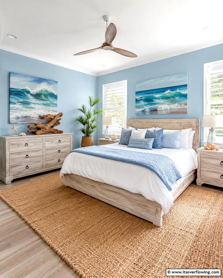 Coastal Artwork and Decor - 25 Light Blue Bedroom Ideas for a Serene Retreat