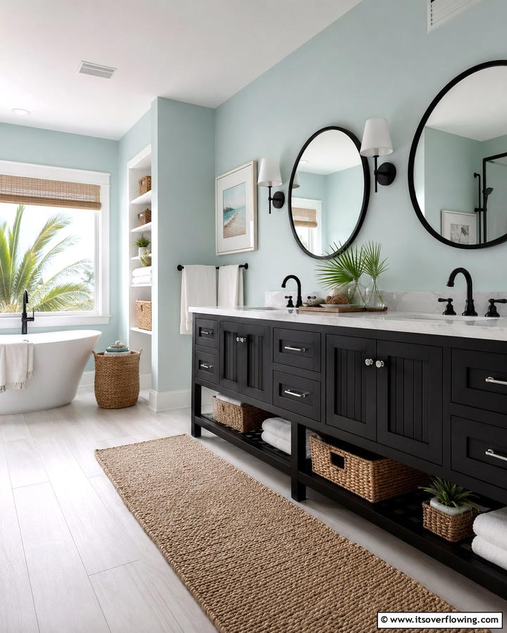 Coastal Black Twist - 30 Black Cabinet Bathroom Ideas for Dramatic Modern Spaces