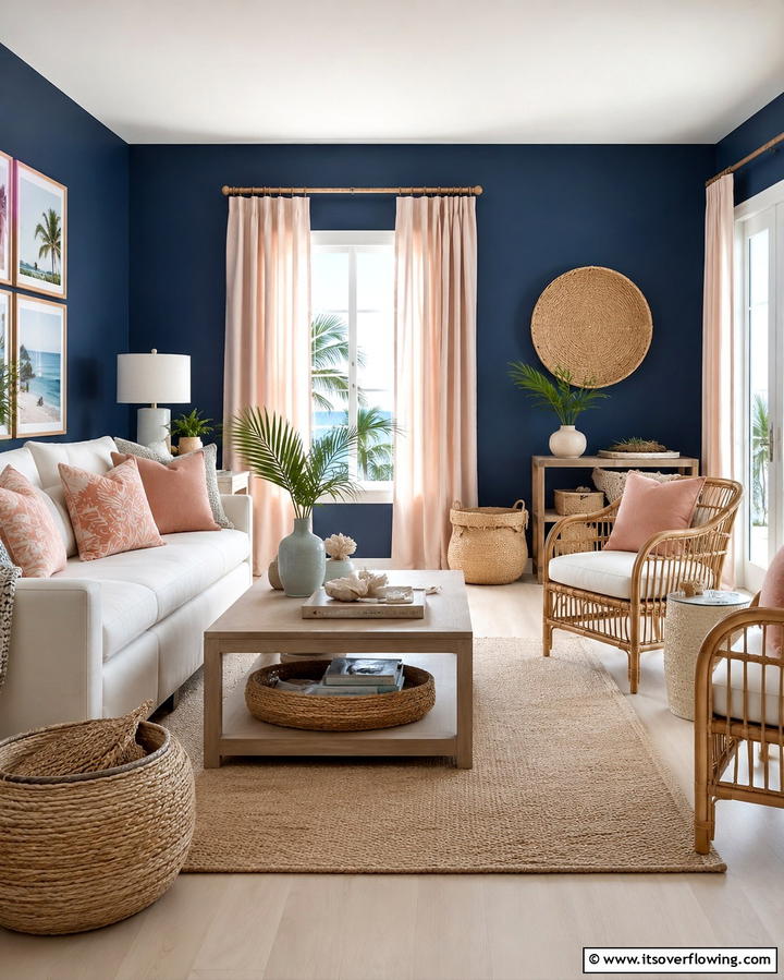 Coastal Bliss - 25 Pink and Blue Living Room Ideas for a Vibrant Space