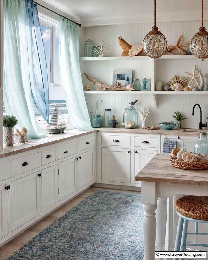 Coastal Blue Accents - 21 Kitchen Curtain Ideas to Enhance Light and Privacy