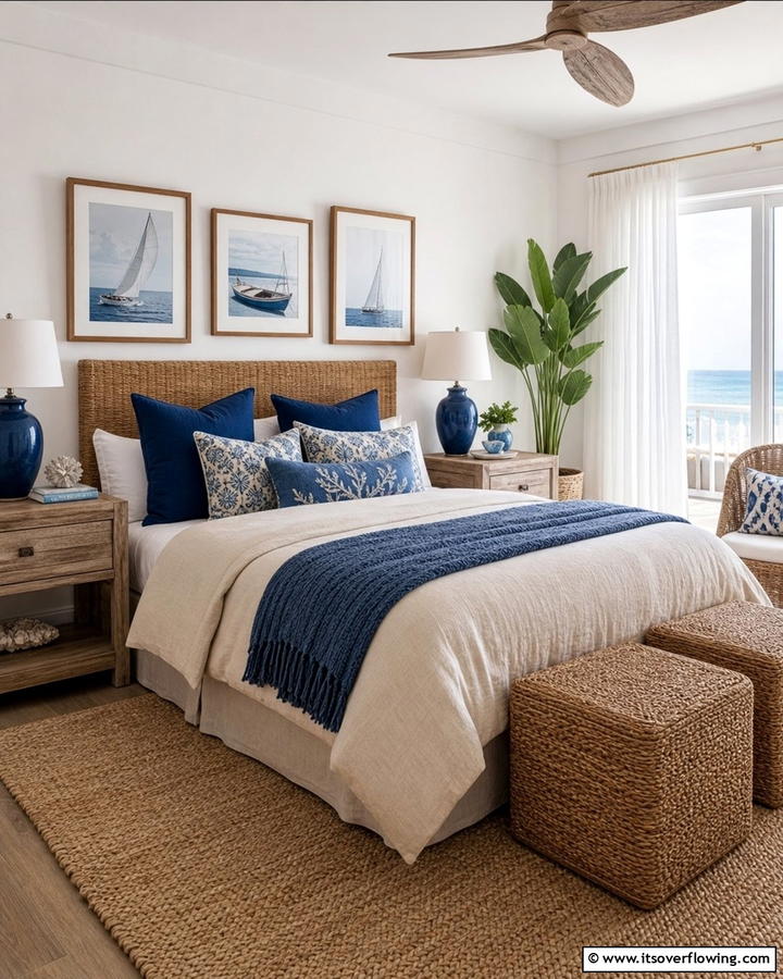 Coastal Blue Accents - 21 Serene Blue Bedroom Ideas for Calming Atmospheres