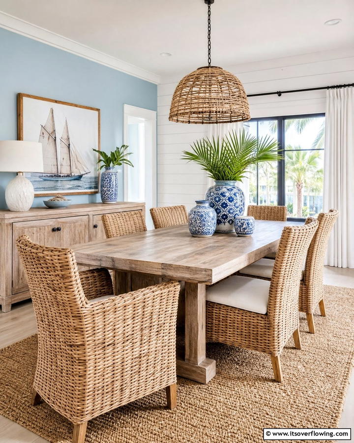 Coastal Blue Accents - 21 Blue Dining Room Ideas for Calm Entertaining Spaces