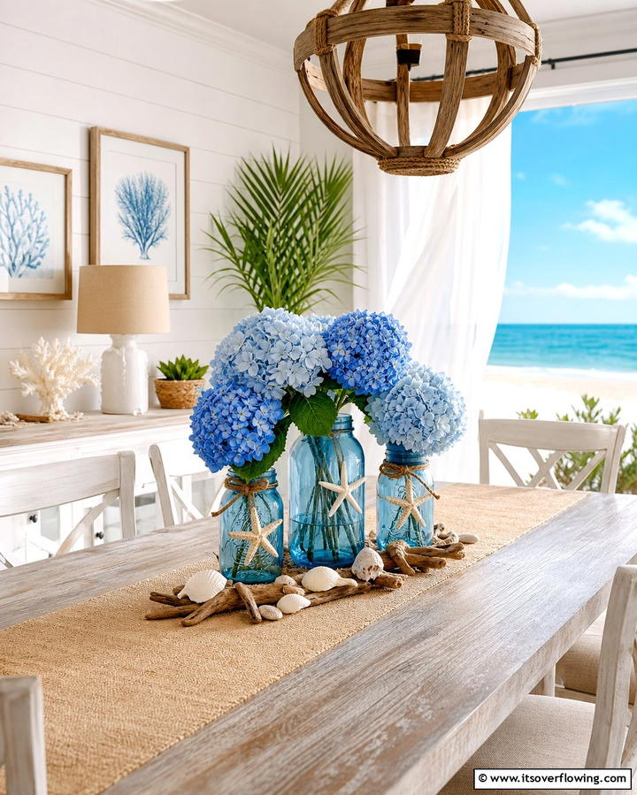 Coastal Blue Elegance - 30 Charming Mason Jar Centerpiece Ideas for Every Season