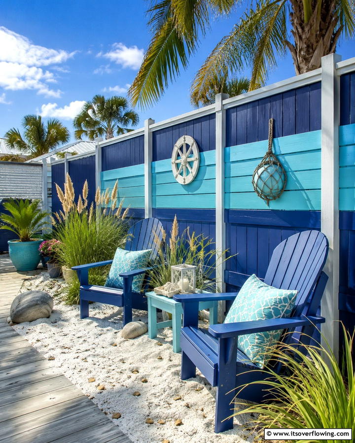 Coastal Blue Hues - 25 Fence Painting Ideas to Refresh Your Outdoor Space