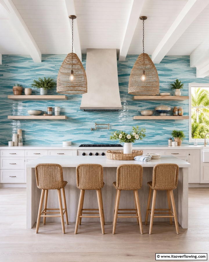 Coastal Blue Hues - 30 Kitchen Splashback Ideas for Chic and Practical Walls