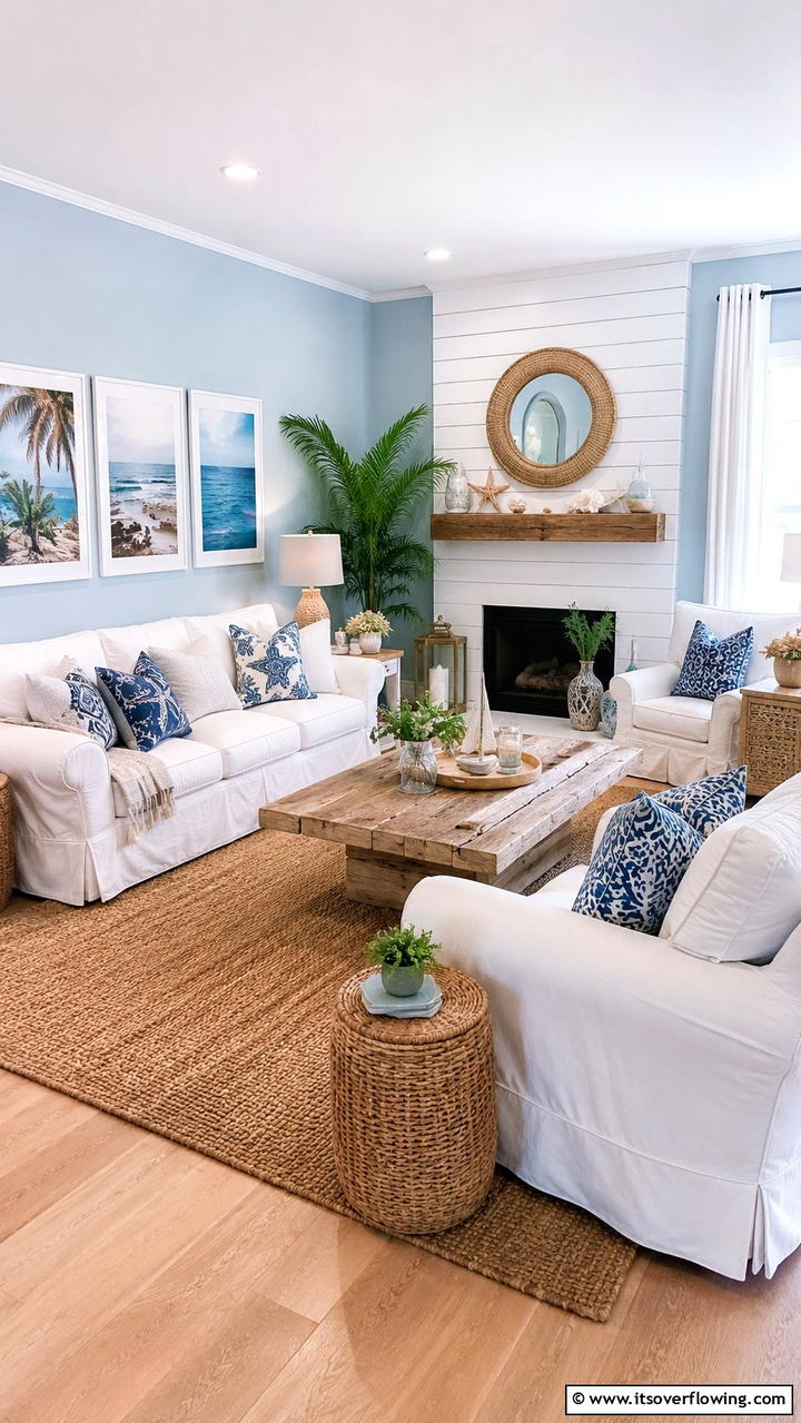 Coastal Blue Serenity Living Room - 30 Blue and White Decor Ideas for a Fresh and Serene Home Style