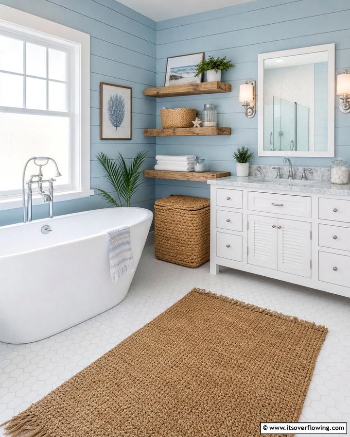 Coastal Blue Shiplap - 25 Blue Bathroom Ideas for a Serene Retreat