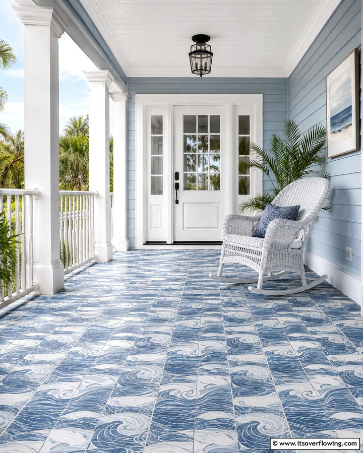 Coastal Blue and White Tiles - 25 Front Porch Tile Ideas for a Welcoming Entrance
