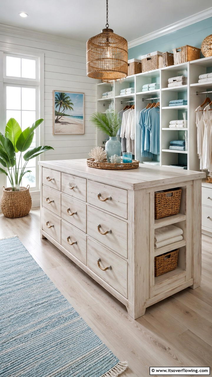 Coastal Breeze Closet Island - 30 Closet Island Ideas- Luxurious Walk-In Storage Solutions