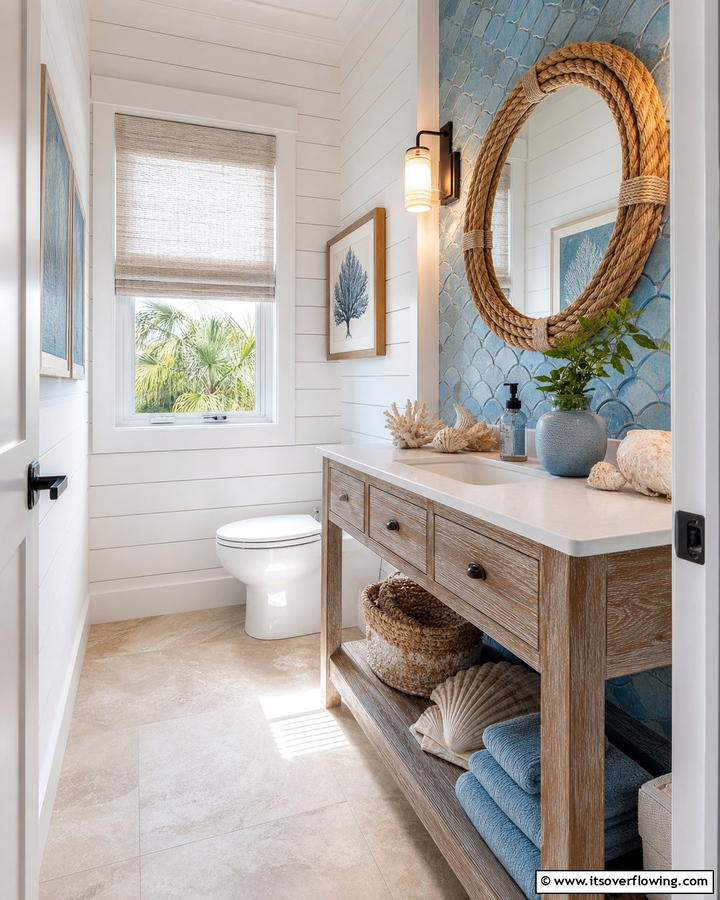 Coastal Breeze Powder Room - 21 Powder Room Designs for Stylish Small Bathroom Spaces