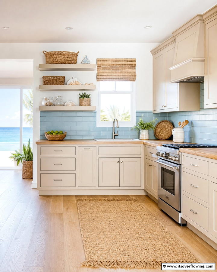 Coastal Charm with Beige Cabinets - 20 Kitchens With Beige Kitchen Cabinets for a Neutral and Elegant Look