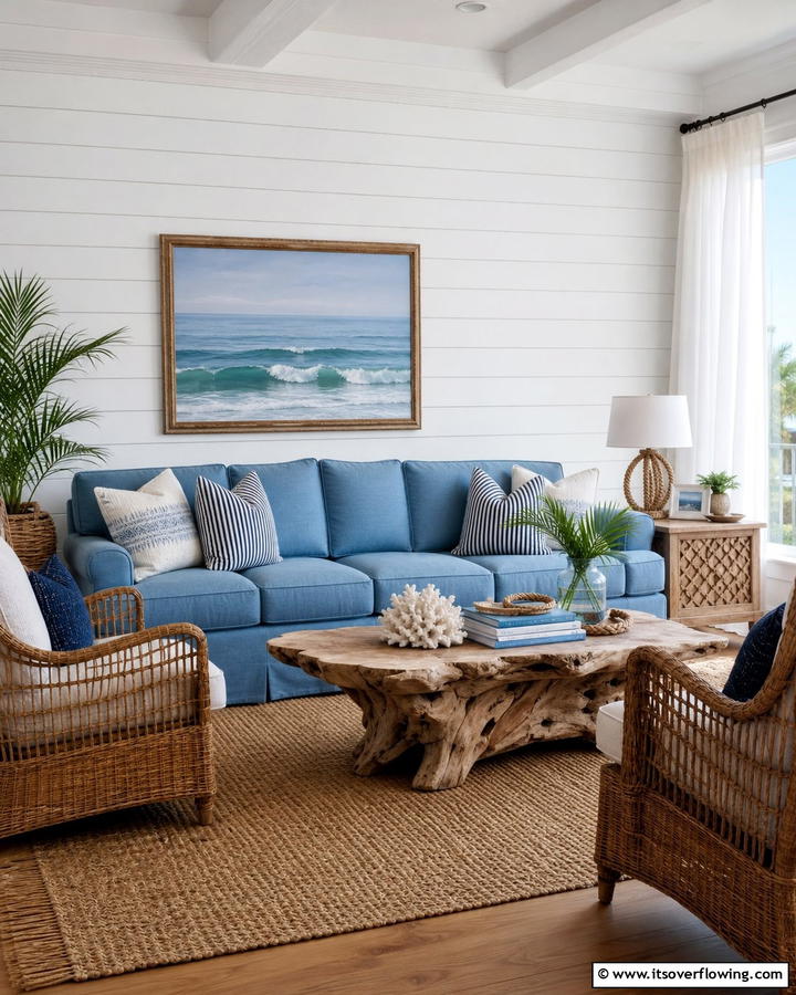 Coastal Charm with Blue Couch Accents - 25 Blue Couch Living Room Ideas for a Stylish Space
