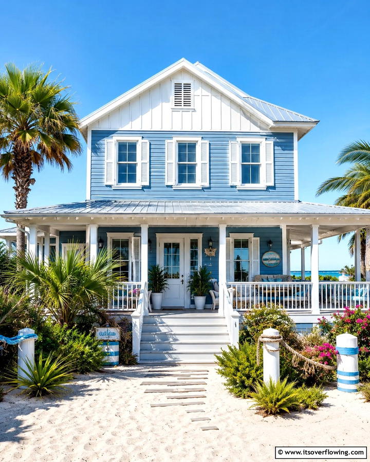 Coastal Charm with Blue and White - 20 Two-tone Siding Designs for Modern Home Exteriors