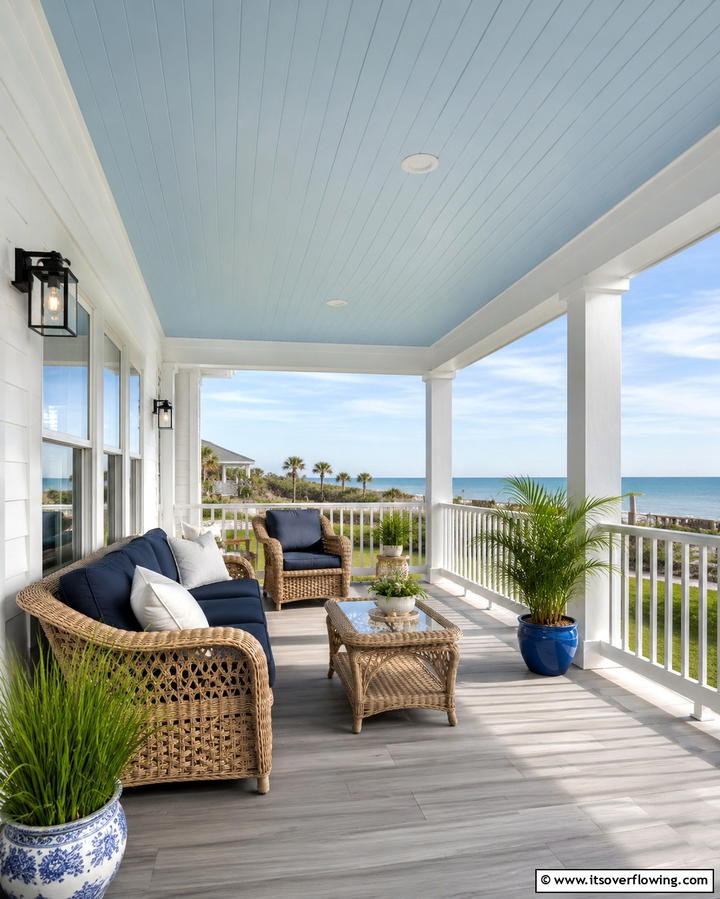 Coastal Charm with Light Blue Vinyl - 20 Vinyl Porch Ceiling Ideas for a Stunning Outdoor Look