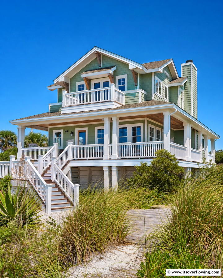 Coastal Charm with Sage Green and Driftwood Brown - 25 Sage Green House With Brown Trim Ideas for Curb Appeal