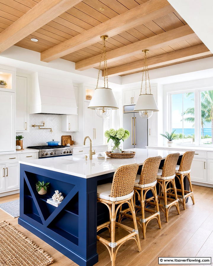 Coastal Charm with White Cabinets and Navy Blue Island - 25 White Kitchen Cabinets With Blue Island Ideas