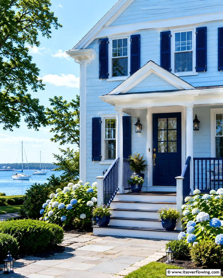 Coastal Charm with White Trim - 25 Light Blue House Exterior Ideas for a Fresh Look