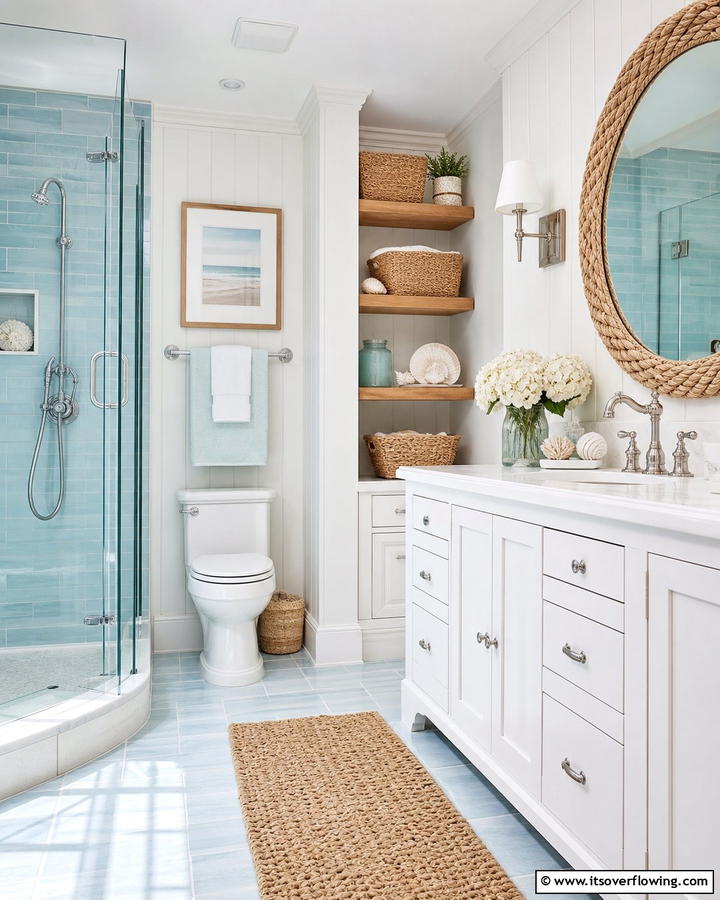Coastal Chic Bathroom - 25 Blue and White Bathroom Ideas for a Fresh Look