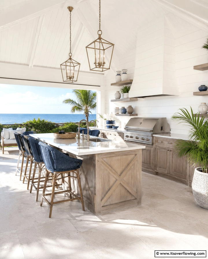 Coastal Chic Outdoor Kitchen - 30 Pool House with Outdoor Kitchen Designs for Entertaining