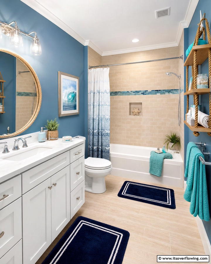 Coastal Color Scheme - 20 Nautical Bathroom Ideas for a Coastal Vibe
