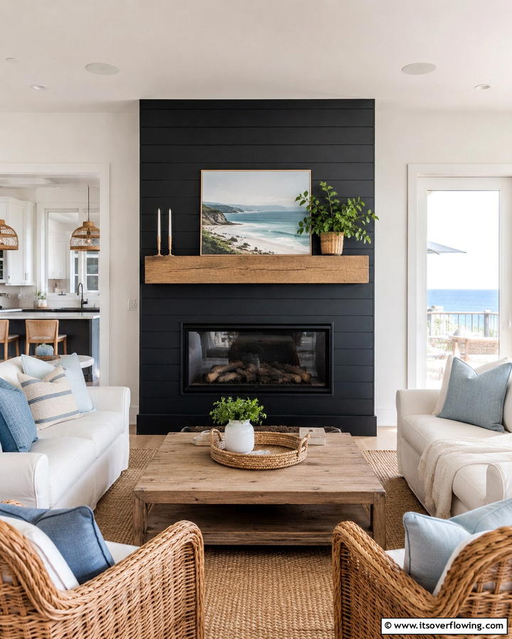 Coastal Contemporary Style - 30 Bold Black Fireplace Ideas to Elevate Your Living Room