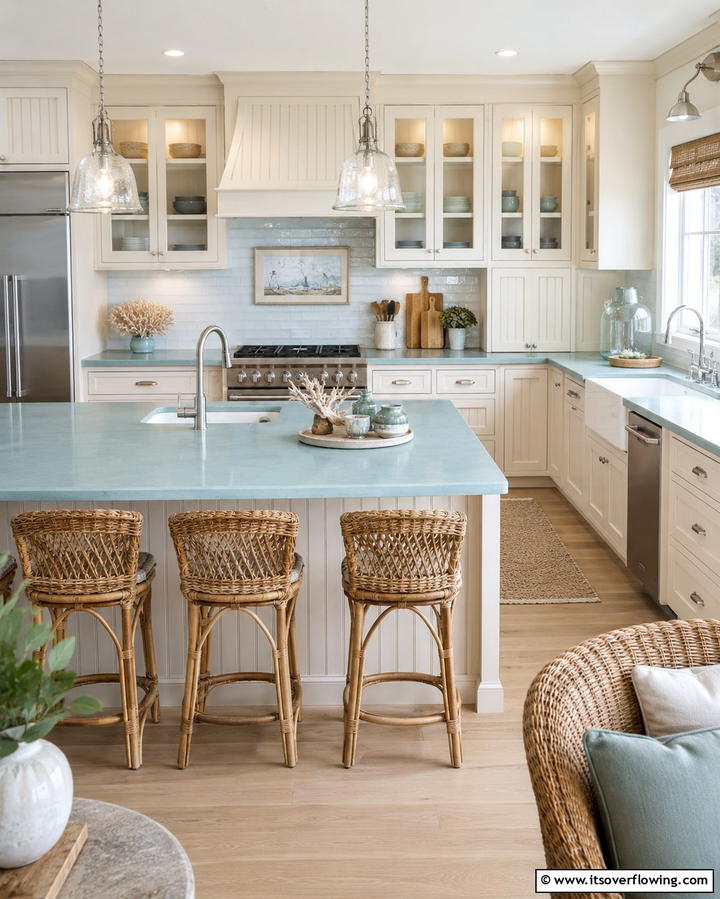 Coastal Cottage Appeal - 30 Blue Countertop Kitchen Ideas for Bold Statement Spaces