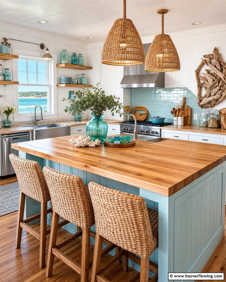 Coastal Cottage Charm - 20 Kitchens with Butcher Block Countertops Ideas