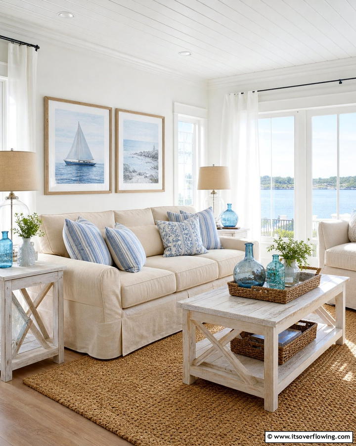Coastal Cottage in Blue and Beige - 20 Blue and Beige Living Room Ideas- Serene Spaces
