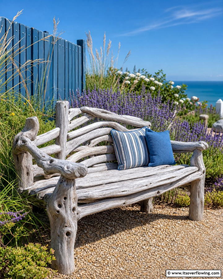 Coastal Driftwood Bench - 30 Charming Garden Bench Ideas for Relaxing Outdoor Spaces