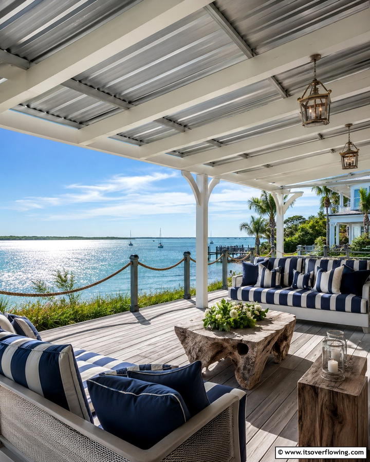 Coastal Elegance with Aluminum Metal Roof - 25 Metal Roof Porch Design Ideas for a Durable Space