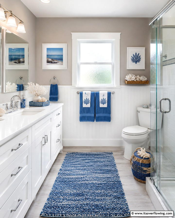 Coastal Gray Walls with Blue Accessories - 25 Blue and Gray Bathroom Ideas for a Modern Look