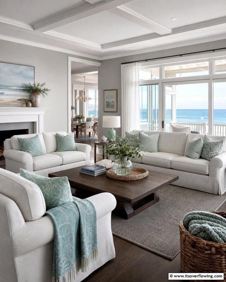 Coastal Grey Serenity - 30 Grey Living Room & Dark Wood Floor Design Combinations