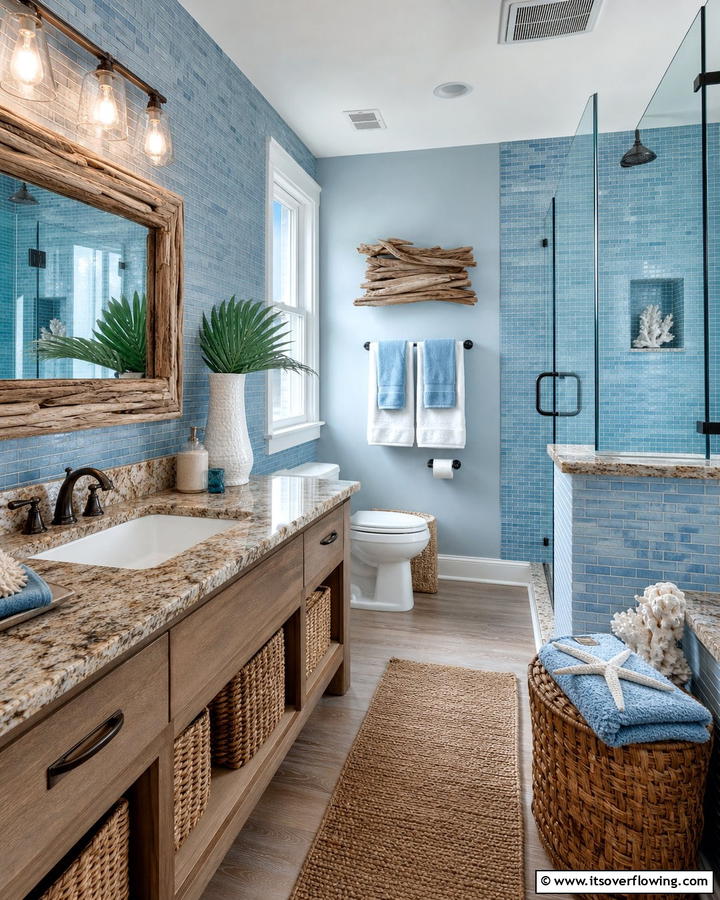 Coastal Inspiration with Brown Granite and Blue Hues - 20 Elegant Brown Granite Bathroom Ideas for a Luxurious Look