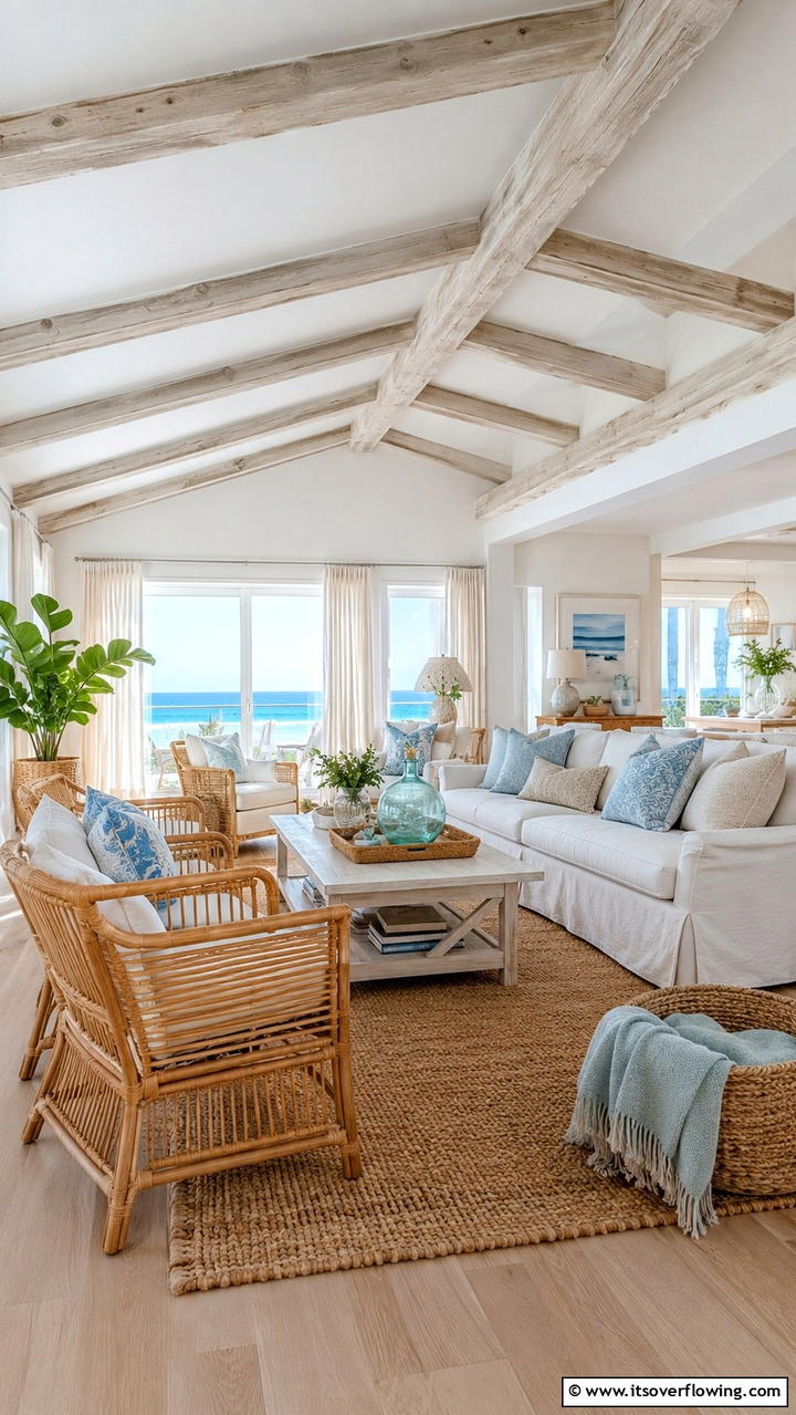 Coastal Inspiration - 30 Exposed Beam Living Room Ideas for Rustic Charm