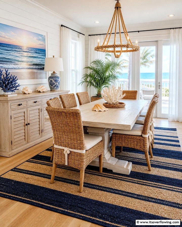 Coastal Inspired Area Rugs - 25 Coastal Dining Room Ideas for a Beachy Vibe
