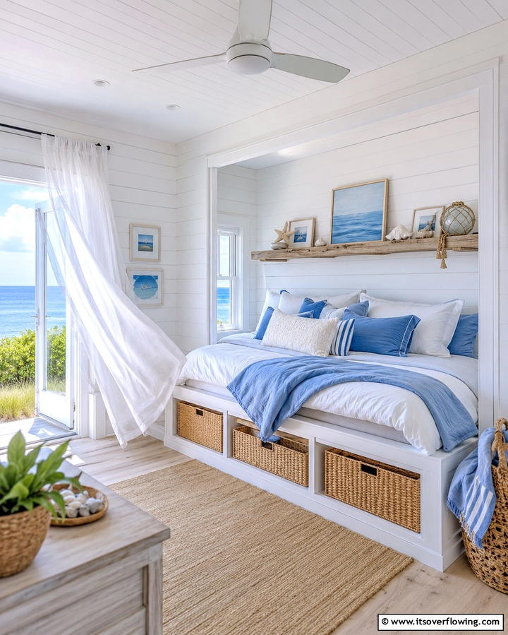 Coastal Inspired Bed Nook - 25 Cozy Bed Nook Ideas for a Perfect Reading Spot