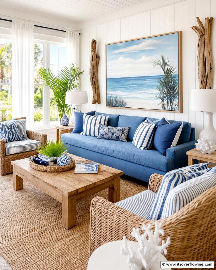 Coastal Inspired Blue Couch Living Room - 25 Blue Couch Living Room Ideas for a Stylish Space