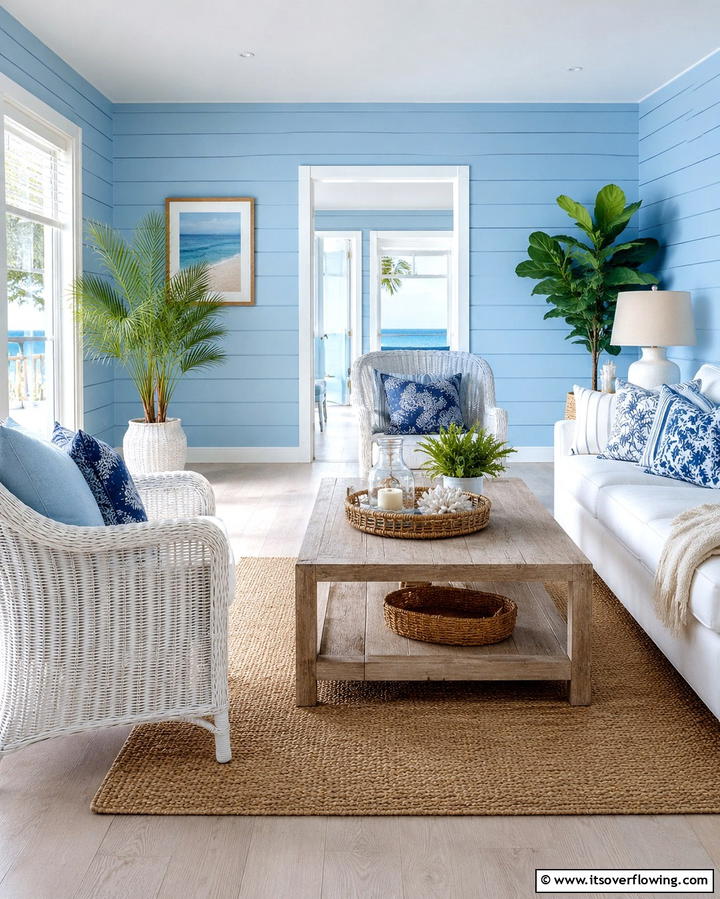 Coastal Inspired Blue Shiplap - 25 Shiplap Living Room Ideas for a Rustic Charm