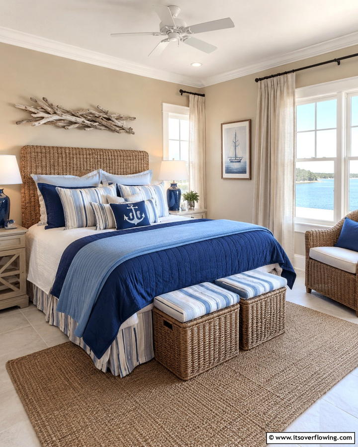 Coastal Inspired Blue and Beige Bedroom - 25 Blue and Beige Bedroom Ideas for a Calming Space
